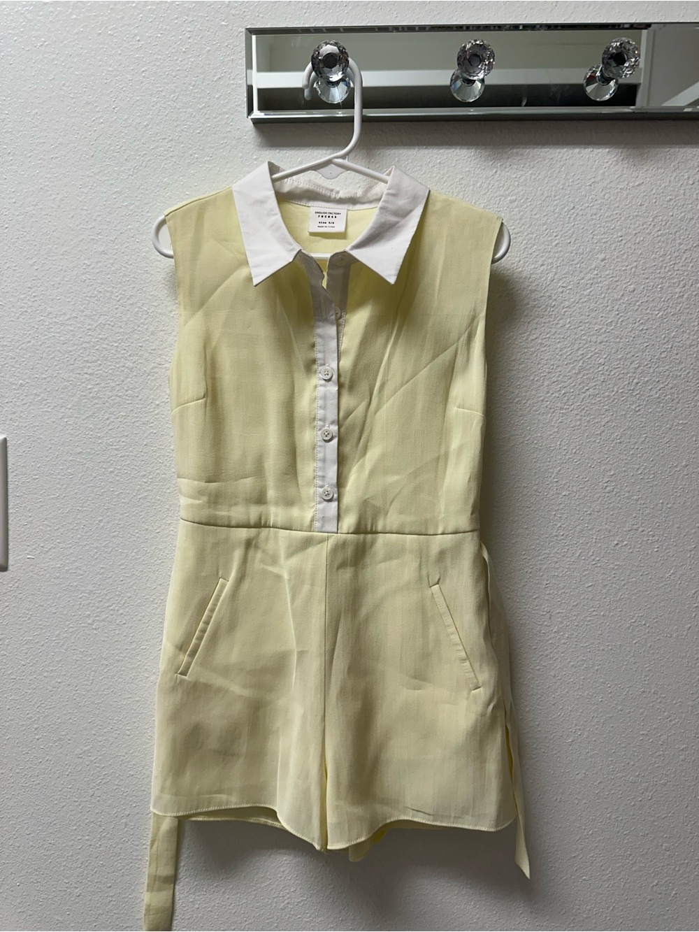 English Factory Pale Yellow Sleeveless Romper with White Collar